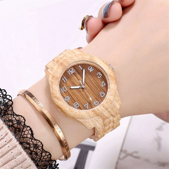ZZkhGO High-End Fashion Wood Grain Men's Watch, Digital Wood Quartz Analog Wristwatch, Unique Round Dial Watch with Pin Buckle
