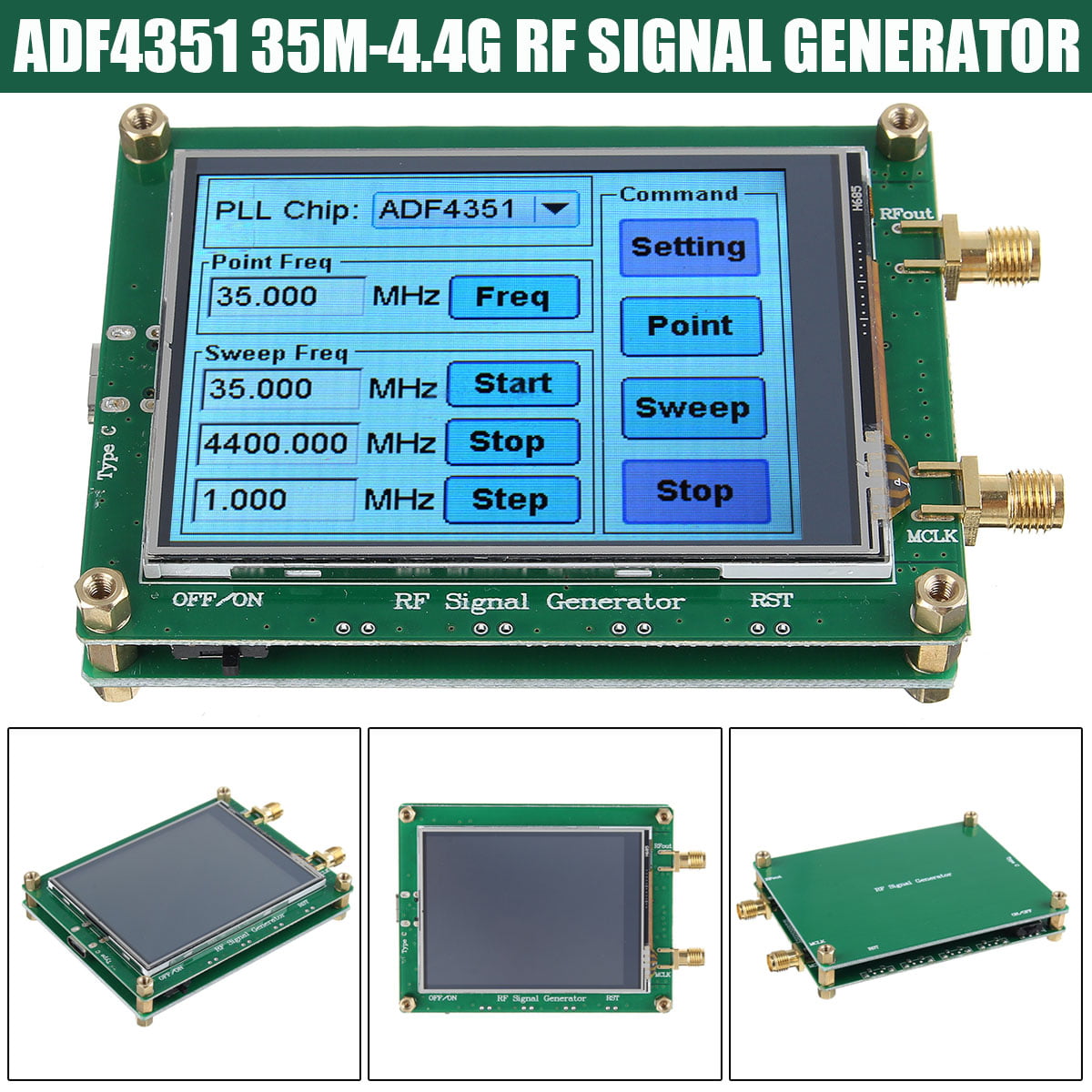 RF Signal Generator 35M-4.4G PLL Sweep Frequency Generator ADF4351 Touch Screen 
