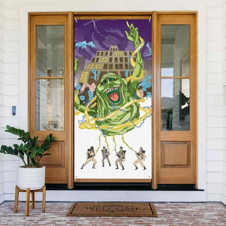 Cartoon Ghostbusters Door Cover Decorated Banner Tapestry Home Decoration Holiday Party Supplies Door Banner Porch Sign Banner 72.8 x 35.4 Inch