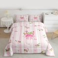 thumbnail image 2 of Manfei Ensemble de Douillette Grand à Nœud de Princesse pour Enfants Filles, Ensembles de Literie à Fleurs Roses, Ensemble de Douillette à Rayures Kawaii, Décor Maison Ultra Doux Réversible 3 Pcs, 2 of 6