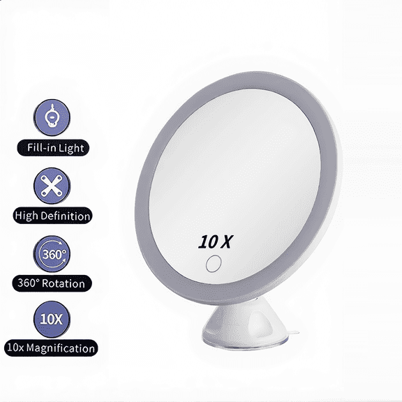 COWIN 10x Magnifying Lighted Makeup Mirror with 360° Rotation, Touch Sensor Control, Natural Daylight LED Light, Powerful Locking Suction Cup