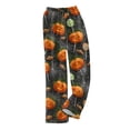 thumbnail image 5 of Watercolor Spiderweb Halloween Pajama Pants for Women, Fuzzy Lounge Bottoms with Pumpkin & Ghost Print, Soft Elastic Waist Flannel Sleep Trousers, 1 Pair Saffron XXXL, 5 of 6