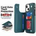 thumbnail image 3 of Feishell Back Wallet Case for iPhone 13, RFID Blocking Premium PU Leather Flip Cover with Card Slots Holder Magnetic Buttons TPU Bumper Shockproof Case for iPhone 13, Darkgreen, 3 of 7