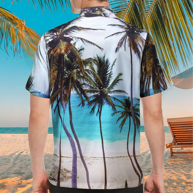 2023 Summer Hawaiian Shirts for Men Fashion Palm Trees Print Classic Fit  Hawaiian Shirt Loose Short Sleeve Button Up Tshirt for Men
