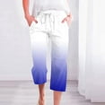 thumbnail image 2 of lcziwo Linen Capri Pants for Women Summer Gradient Print Cropped Pants Casual Drawstring Waisted Loose Wide Leg Trousers with Pockets Blue L, 2 of 6