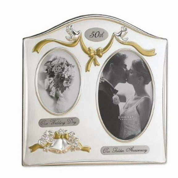 Satin Silver & Brass Plated 2 Opening Picture Frame - 50th Anniversary Design