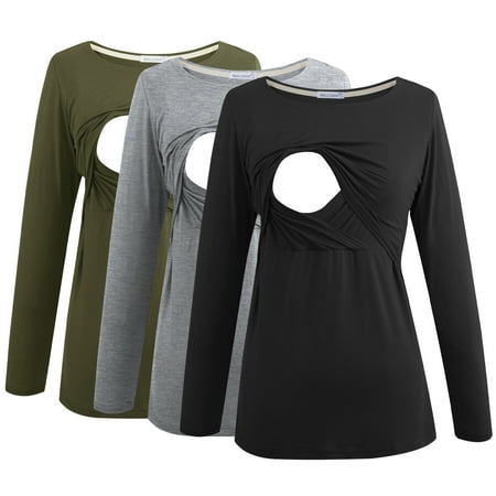 

Smallshow Women s Maternity Long Sleeve Breastfeeding Nursing Tops Shirts 3-Pack