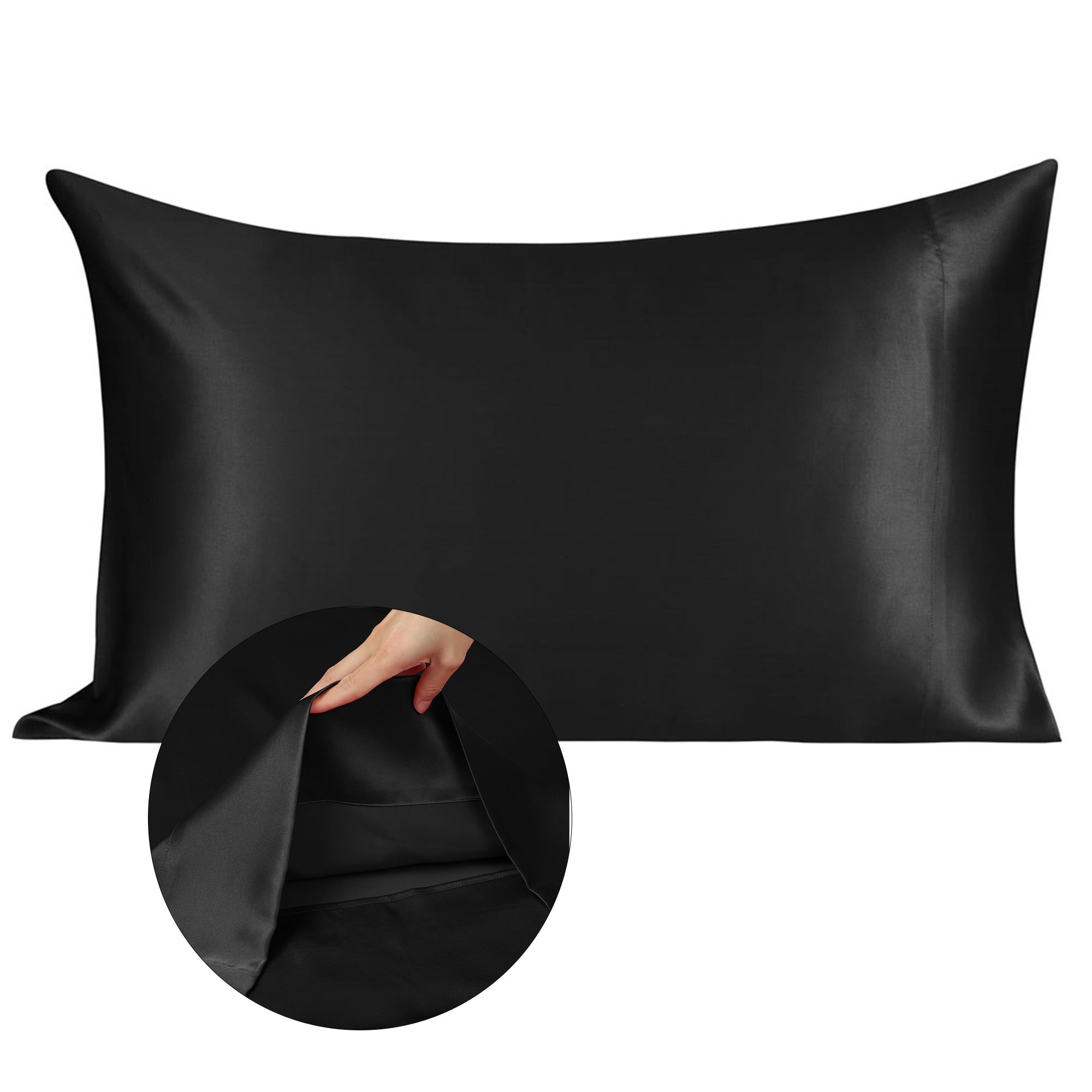 PiccoCasa 330 Tread Count Silk Pillowcase for Hair and Skin King, Black