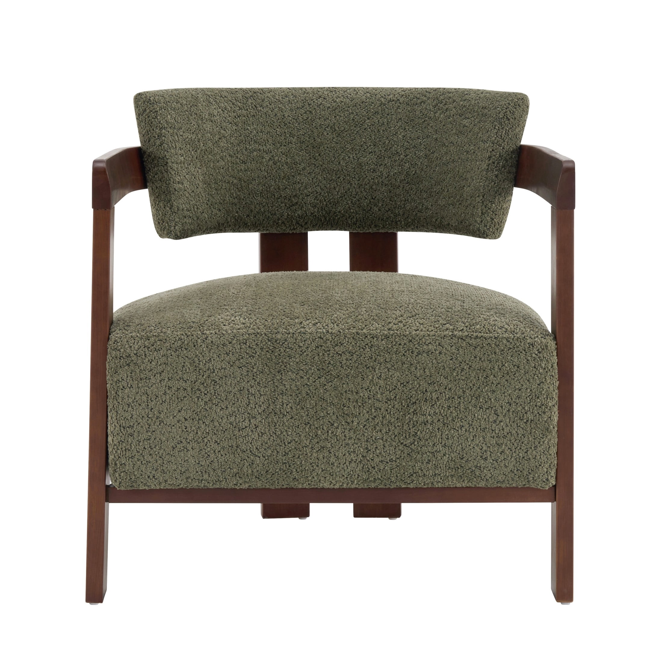 Christopher Knight Home Mid-Century Modern Boucle Upholstered Accent Arm Chair, Wood Frame, Olive Green