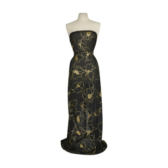 Zelouf Abstract Floral Foil Crepe Chiffon , Sewing, DIY, Crafts Fabric by the Yard, Black/gold, 3 Yard