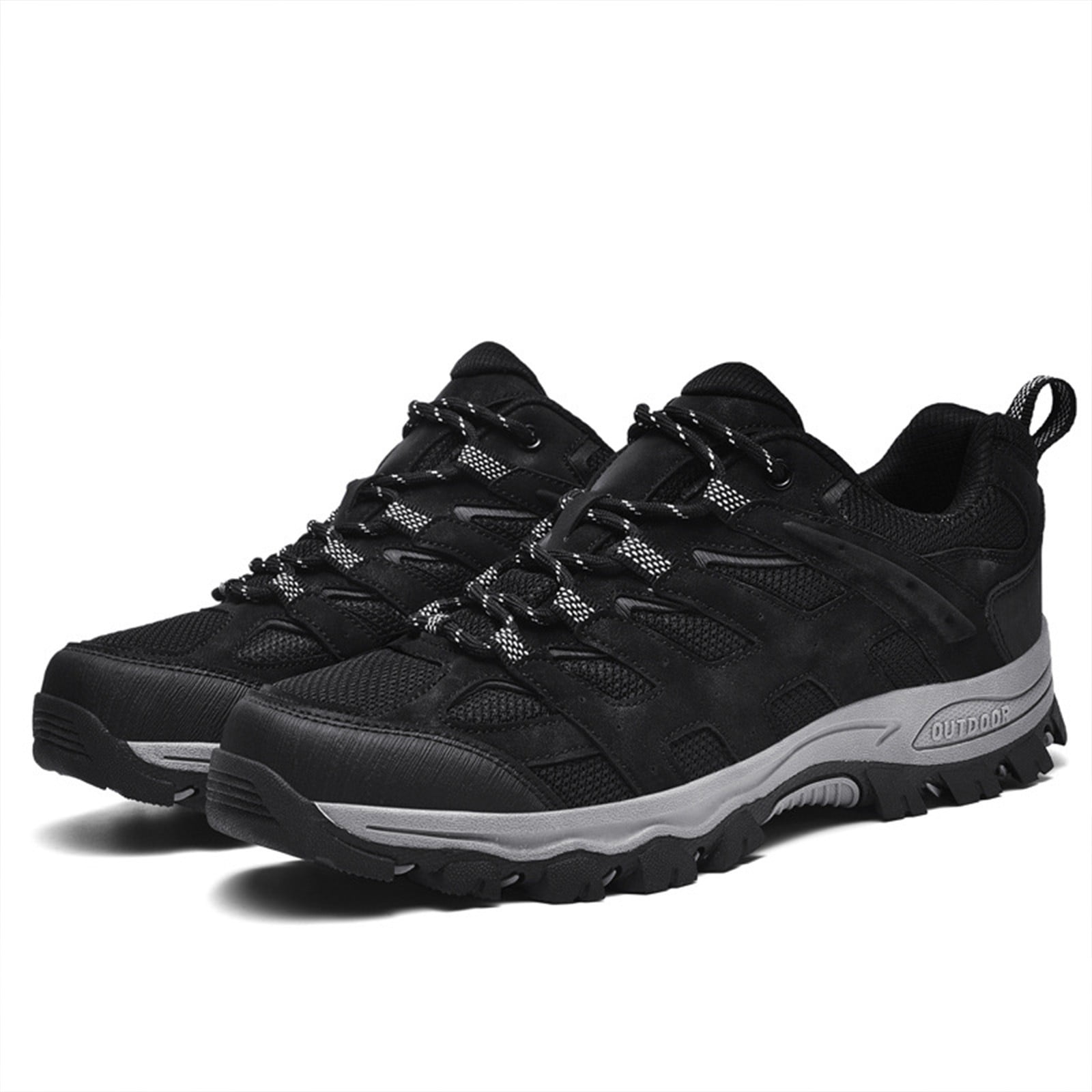XIMIN Men's Waterproof Non-Slip Hiking Shoes Leather Low-Top Trail Running Sneakers Breathable Lightweight Mesh Travel Shoes Outdoor Trekking Boots (9.5, Black)