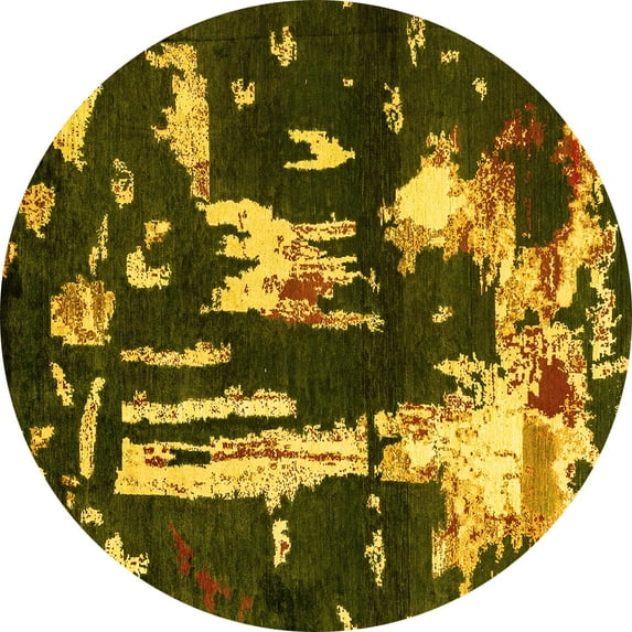 Ahgly Company Machine Washable Indoor Round Oriental Yellow Modern Area Rugs, 5' Round