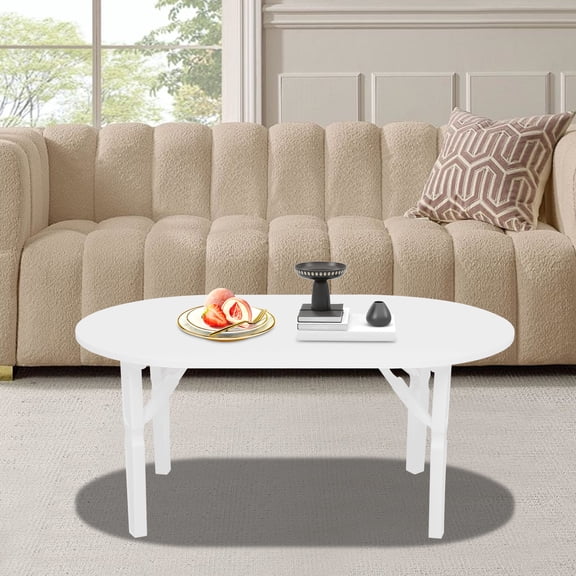 White MDF 80*48*36cm Folding Coffee Table Oval Side Table Living Room Bedroom Small Coffee Table