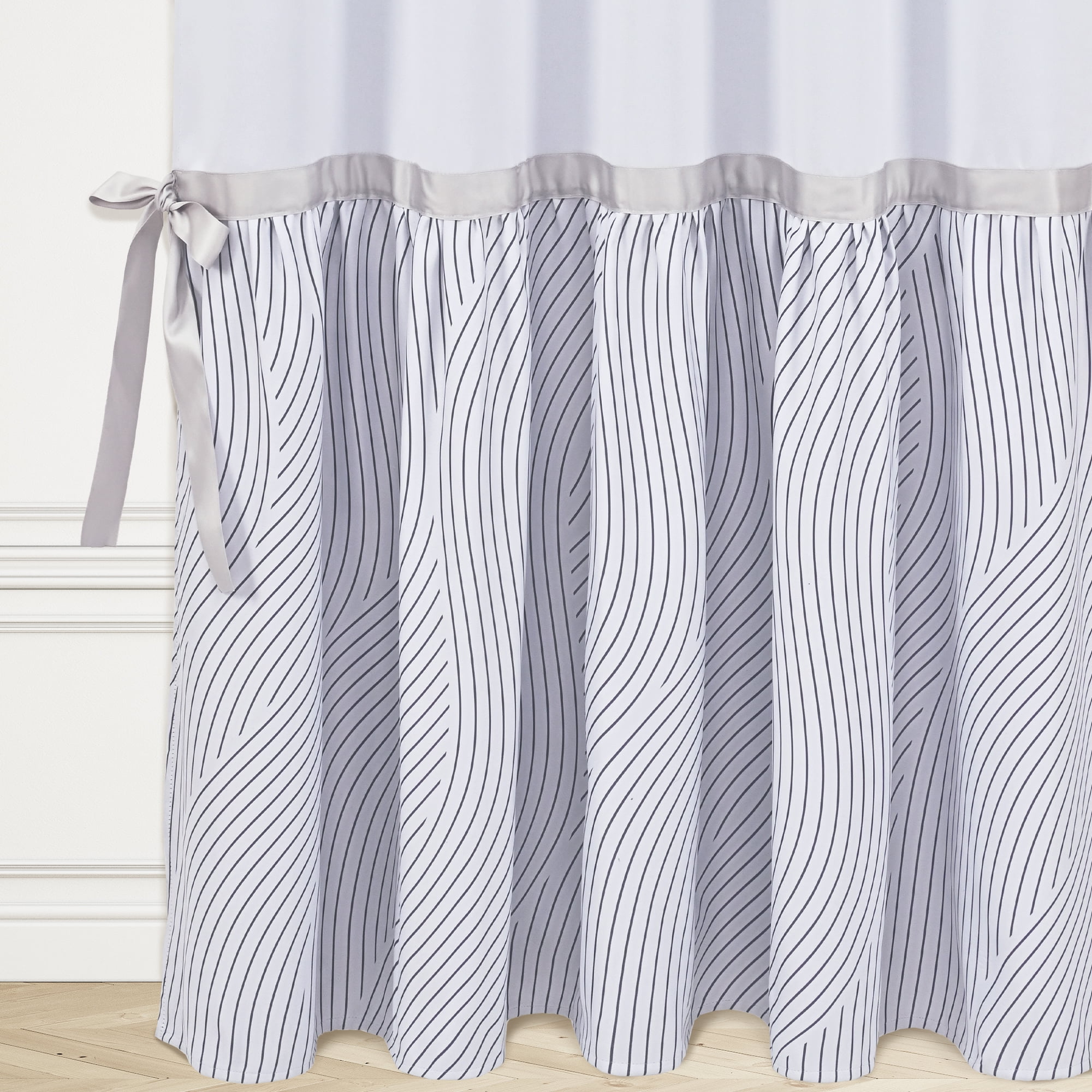Alishomtll Blackout Curtains 84 Inch Length Color Block Grey Stripe Bow Design Thermal Insulated Window Drapes for Bedroom Living Room,52"x 84", 2 Panels