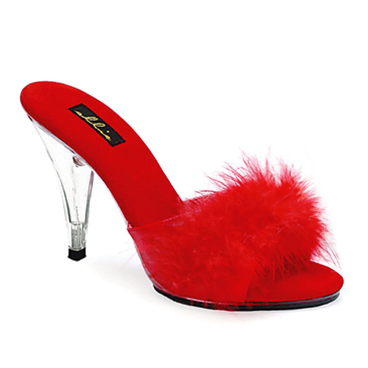Womens 4 Inch Heels Faux Fur Strap Slide Sandal Shoe Sexy Marabou Slippers Womens 4 Inch Heels Faux Fur Strap Slide Sandal Shoe Sexy Marabou Slippers