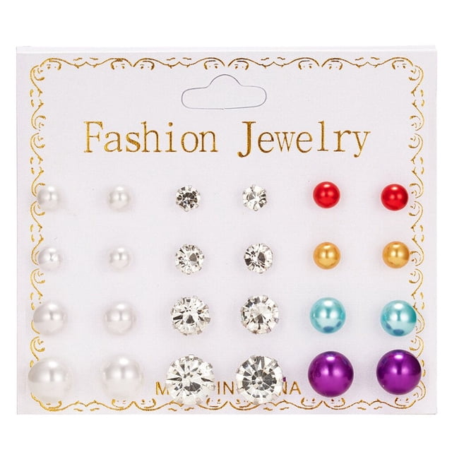 12 Pairs Rhinestones Claw Earrings Women Stud Earring Set Ear Clip Pin Set Girls Jewelry Holiday Gift