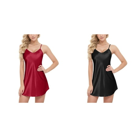 2-Pack Women Cowl Neck Satin Mini Nightdress Silk Underwear Strap Dress Sleepwear Womens Lingerie Corset with Garter And Stockings Rhinestone Bra And Panties Set plus Size Bandage Lingerie for