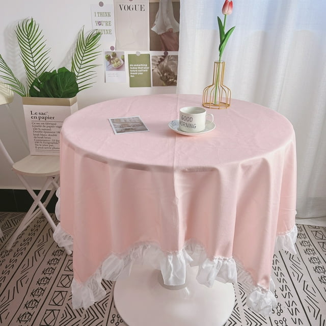 Nvzi Mantel de encaje de color sólido estilo ins, mantel de tela para mesa de comedor, escritorio de estudiante, mantel de té, mantel decorativo (rosa, 90 * 90 cm)