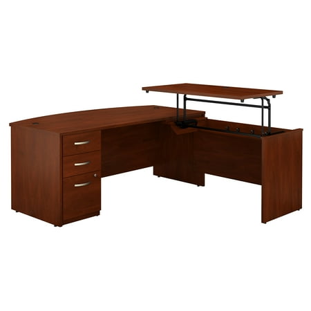 Bow Front Cabinet Stand SRE396HCSU Bush Business Furniture Hansen Cherry Series C Elite 72W x 36D 3 Position Sit to Stand Bow Front L Shaped Desk with 3 Drawer File Cabinet ()