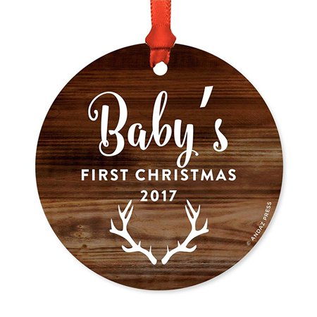 Andaz Press Round Metal Christmas Tree Ornament Baby S First