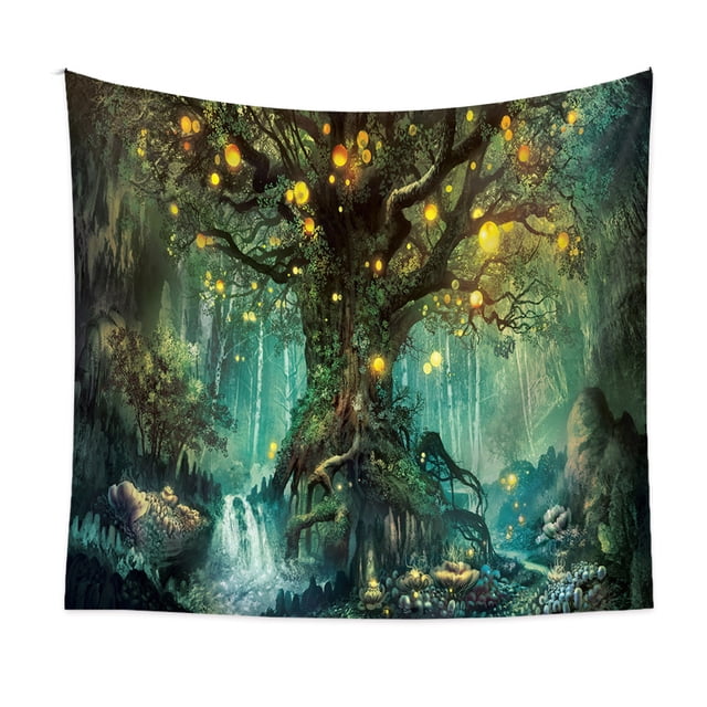 Tapicería de pared con diseño de paisaje y bosque, microtela, 150 x 130 cm