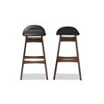 thumbnail image 1 of Baxton Studio Bloom, estilo escandinavo moderno retro de mediados de siglo, tapizado en piel sintética negra, acabado en madera de nogal, taburete de bar de 30 pulgadas Baxton Studio Bloom Barstool-Black PVC, 1 of 2