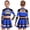 Blue, variant on Kid Girls 2Pcs Cheerleading Uniform Schoolgirl Cheer Dance Set Long Sleeve Mesh Patchwork Crop Top and Skirt Green 10