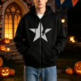thumbnail image 2 of Men's Zip Up Hoodie, Star Graphic Fleece Full Zip Sweatshirt, Casual Streetwear Top for Fall Winter Daily Wear, 2 of 4