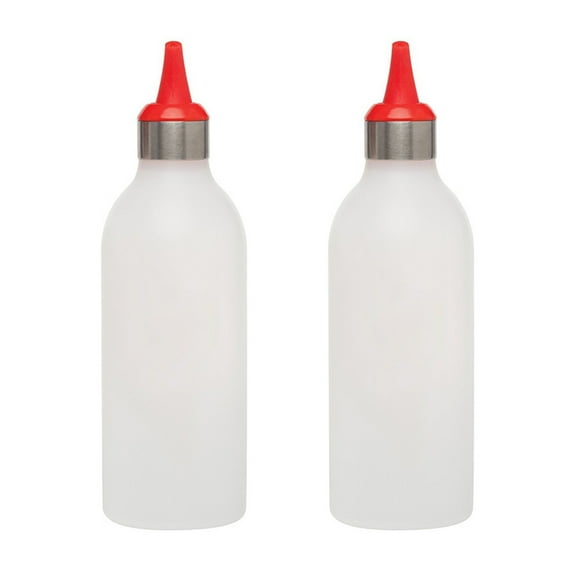 Plastic and Silicone Squeeze Bottles for Storing Sauce Vinegar Oil with Decorator Tip 450 ml Large Capacity Red