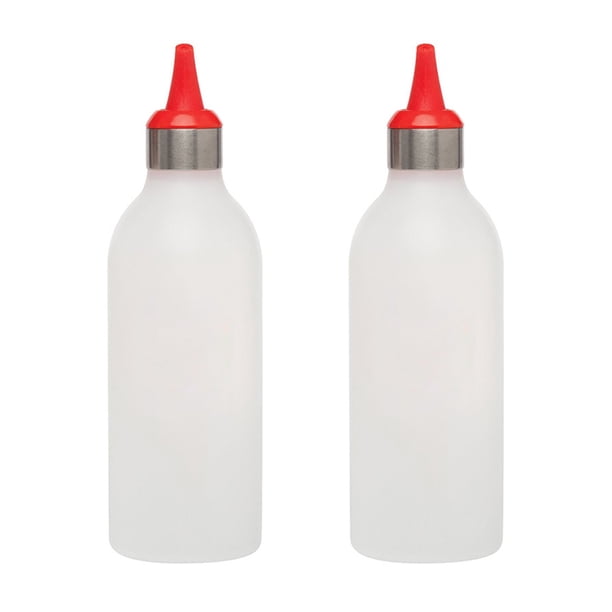 2 unids 450 ML Cocina Plástico Exprimidor Dispensador de Condimentos Botella Con Decorador Tip Hole Cover Salsa Vinagre de Aceite Botella de Mermelada de Ketchup (Rojo)