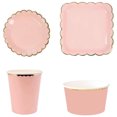thumbnail image 1 of Set de Vajilla para Fiestas Elegante con Bordes Dorados - 40 Piezas Incluye Platos 9'' y 7'', Vasos - Diseño Macarons - Servicio de Mesa Premium (Rosa), 1 of 4