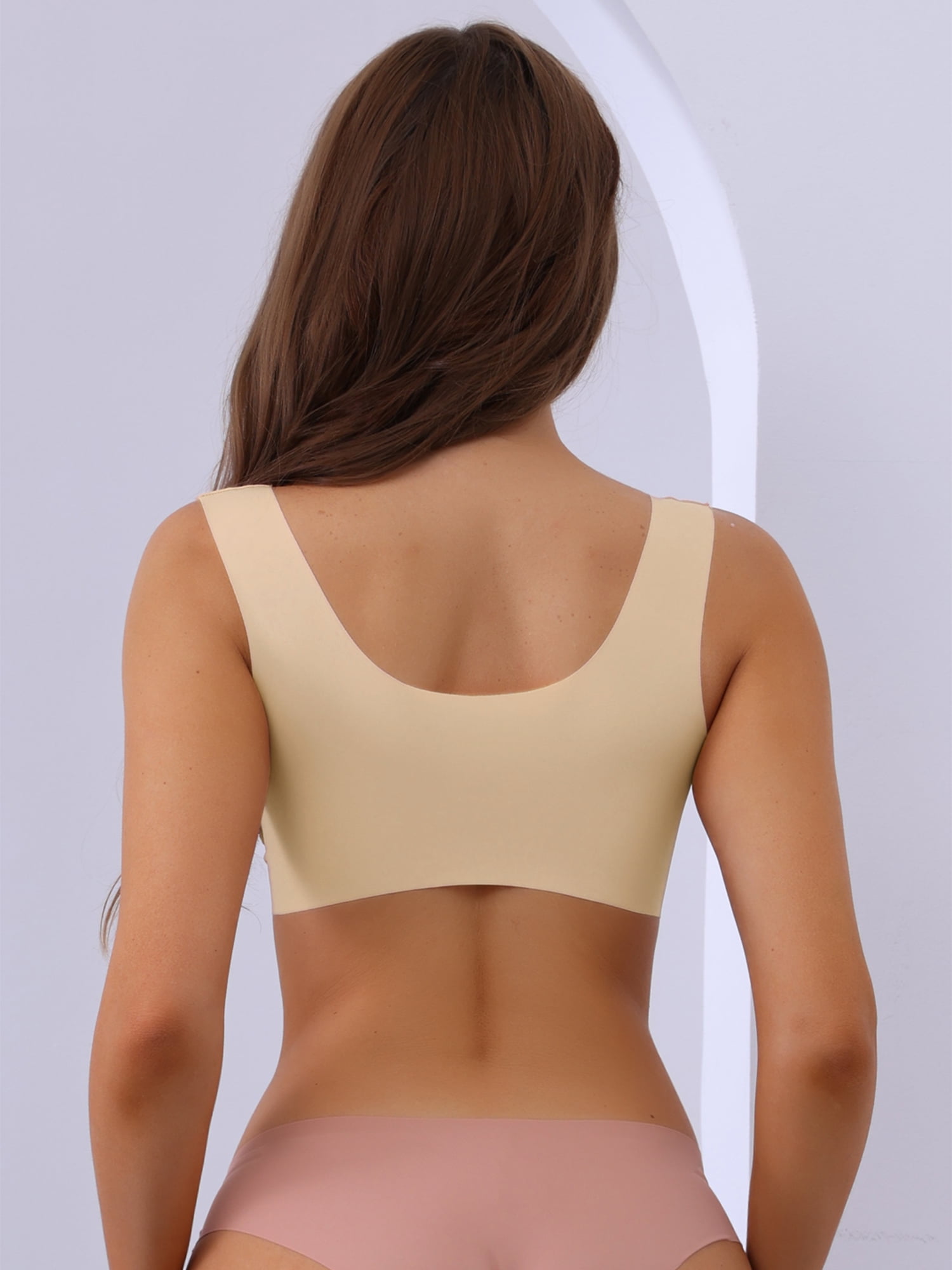 Unique Bargains Women's Front Closure Bra Wirefree Tank Top Underwear Bras XL Beige