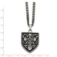 thumbnail image 3 of Stainless Steel Antiqued Cross Shield Pendant Necklace; 24 inch; Lobster (Fancy) Clasp; for Adults and Teens; for Women and Men, 3 of 3