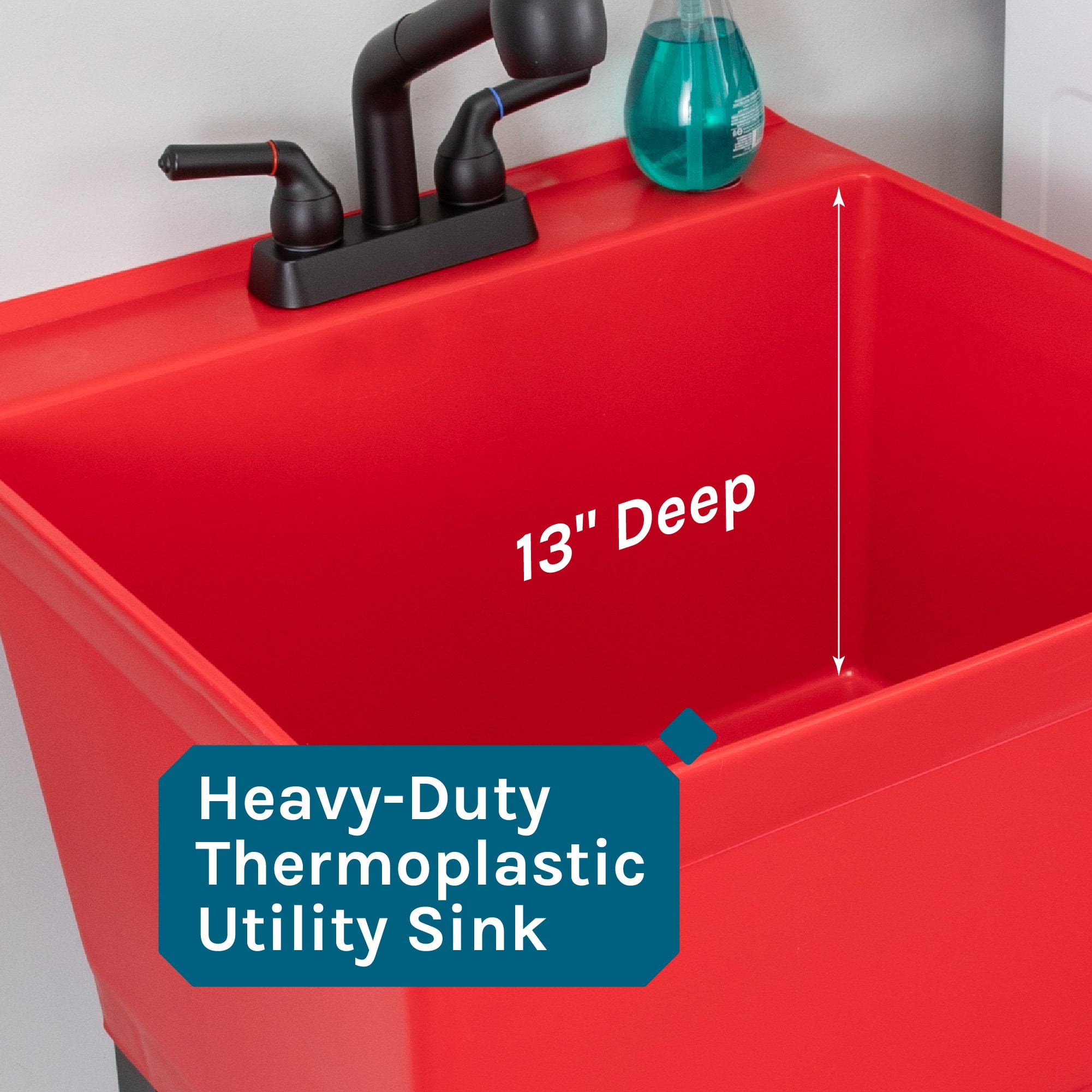 Tehila Utility Sink with Black Pull-Out Faucet 19 Gallon - Red