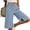 🔥 Blue_New, variant on Capri Shorts Cropped Womens Solid Color Mid Length Cotton Linen Drawstring Ankle Binding Casual Cropped Shorts Elastic Waist Pocketed Summer Capris