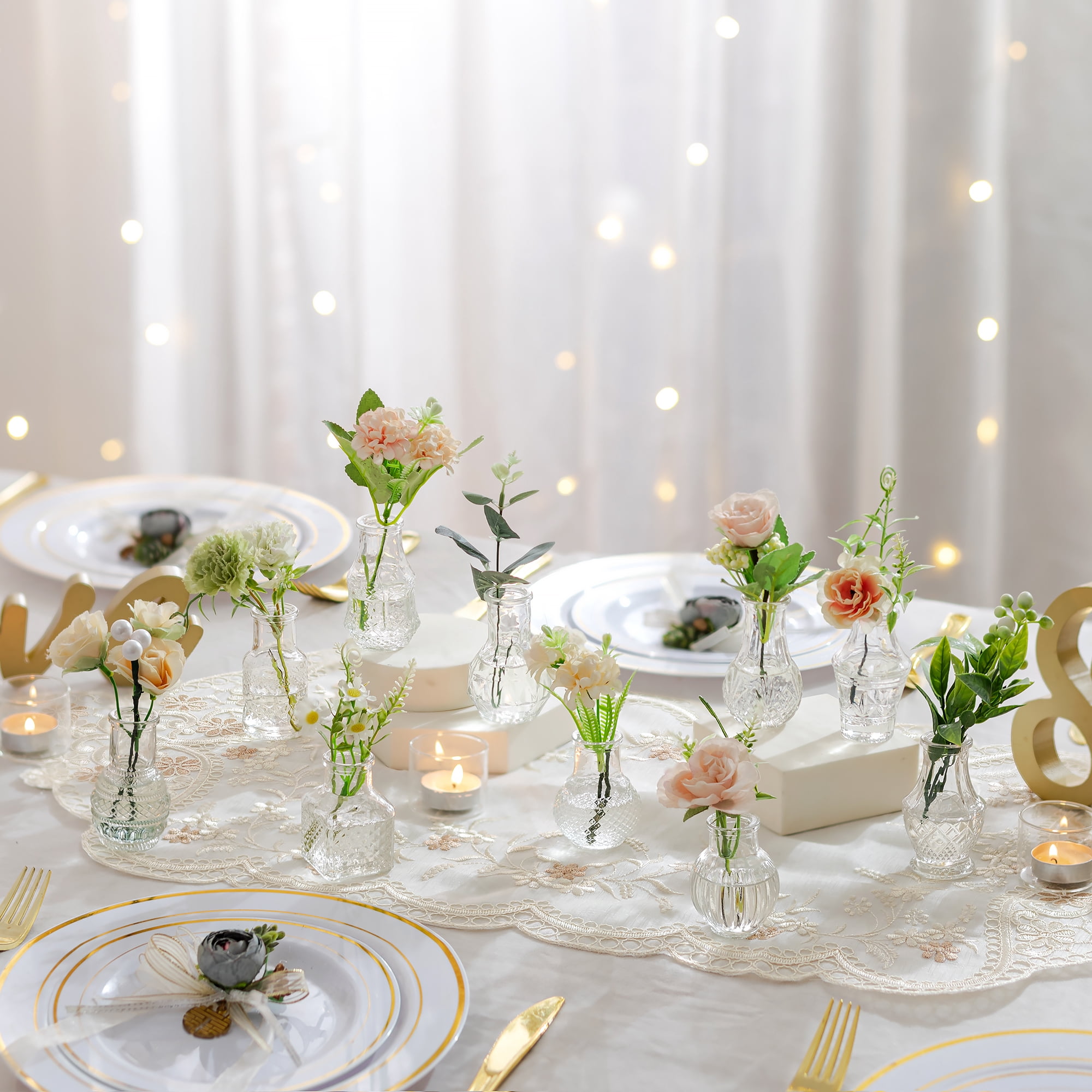 Glasseam Set of 40 Clear Glass Bud Vases: Mini Vintage Flower Vases for Weddings, Centerpieces, and Home Decor, Bulk Pack for Table Settings and Events