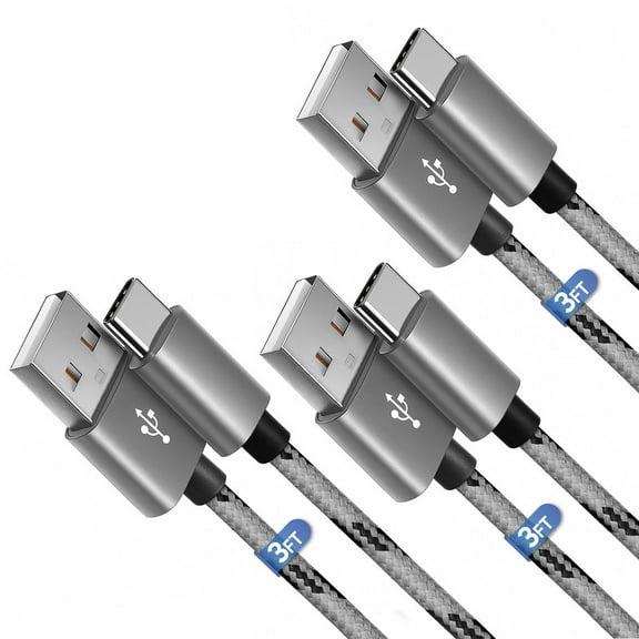 Afflux 3 Pack USB-A to USB-C Fast Charger Braided Type C Cable Compatible with iPhone 17 / 16 / 15 Pro Max Plus Air, Samsung Galaxy S25 S24 S23 Ultra, Google Pixel, iPad Pro, Universal (3ft, Gray)