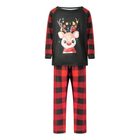 

Christmas Matching Family Parent-child Pajamas Set Deer Print Long Sleeve Top+Stretch Casual Plaid Pant Set/Baby Romper/Pet Top