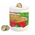 thumbnail image 1 of Gingerbread Man Piggy Bank, Cartoon Christmas Wreath with Gingerbread Man Funny Happy Season, Ceramic Coin Bank Money Box for Cash Saving, 3.6" X 3.2", Green Red Pale Brown, by Ambesonne, 1 of 4