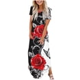 thumbnail image 2 of Offres du Jour Liquidation Iumwxz Robe à Manches Courtes Col Rond pour Femmes Tunique Décontractée Robe Maxi Ample Robe Graphique Florale Robe d'Invitée de Mariage Robe Tendance pour Festival, 2 of 6
