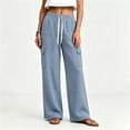 thumbnail image 6 of Maplenight Cargo Pants for Women Elastic Drawstring Waist Wide Leg Pants Relaxed Fit Casual Travel Lounge Pants with Pockets, 6 of 7