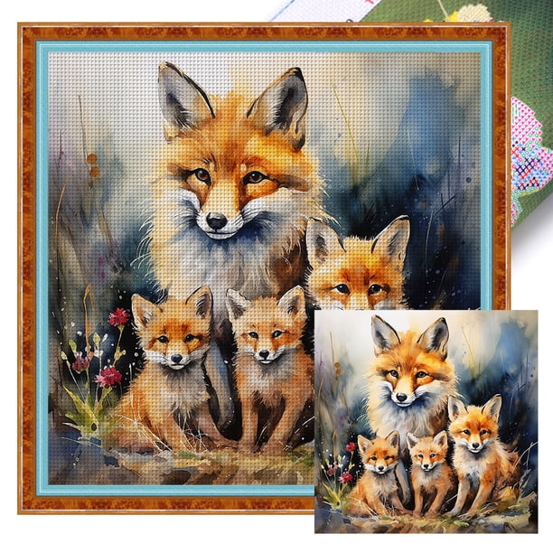 Bordado Algodón Ecológico Punto Cruz Impreso Madre E Hijo 11CT 45x45cm