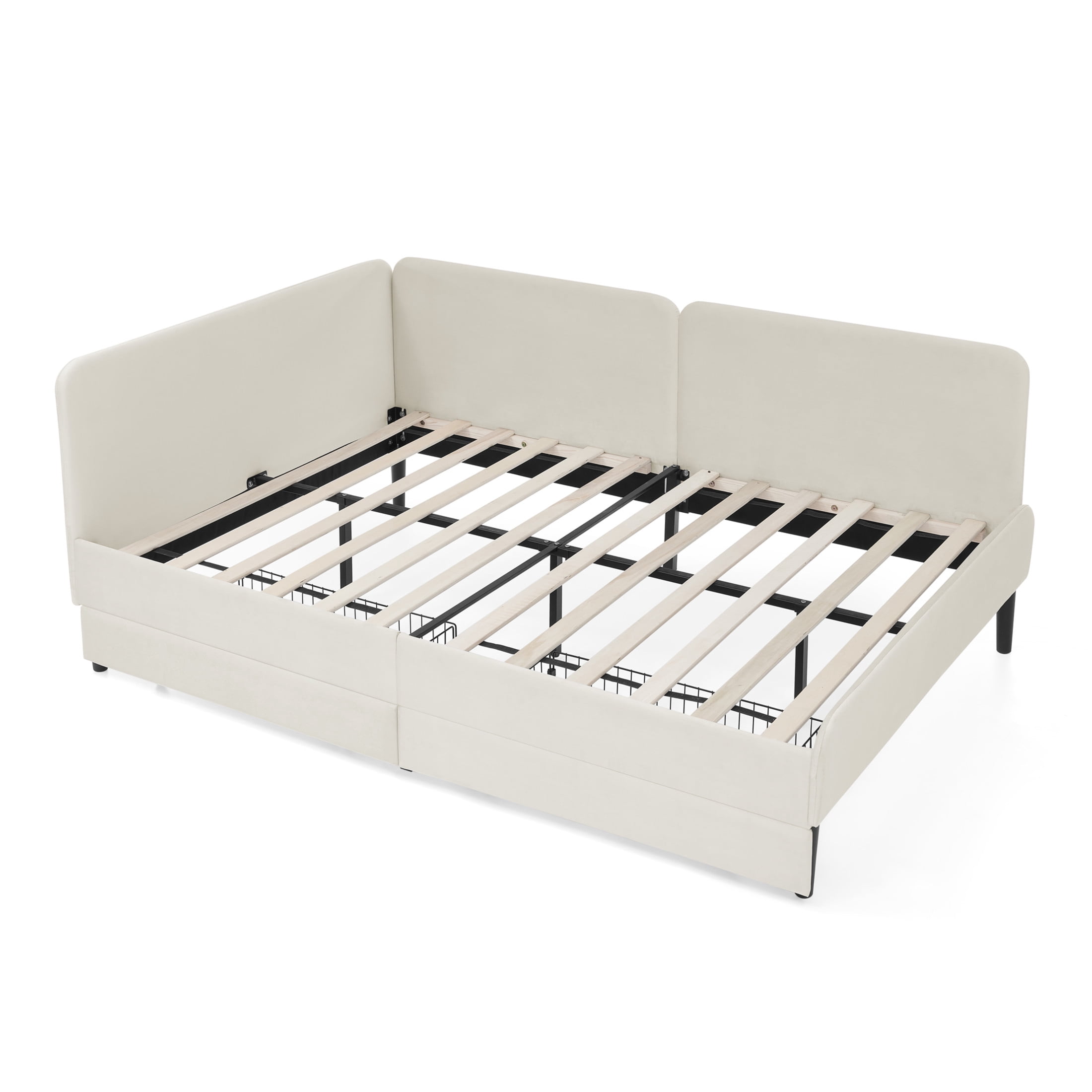 Noble House Haylie Full Size Velvet Upholstered Daybed with Storage Drawers, Adjustable Daybed Sleeper Sofa, Beige
