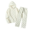 thumbnail image 2 of BiZtdJrK Men Lounge 2 Piece Sets Fuzzy Fleece Cozy Casual Fall Sleepwear Set Long Sleeve Hoodies and Pants Matching Pajama Outfits with Pockets White XXL, 2 of 9