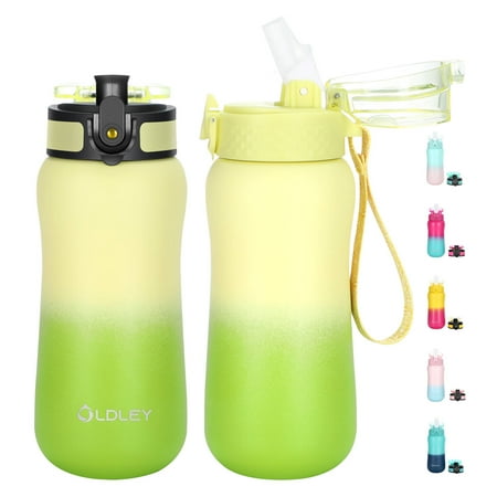 

12 oz Insulated Kids Water Bottle with Straw/Chug/2 One-Click-Open Lids Fruit Strainer Stainless Steel Water Bottles Double Wall Vacuum Wide Mouth BPA Free Sweat & Leak-Proof for School
