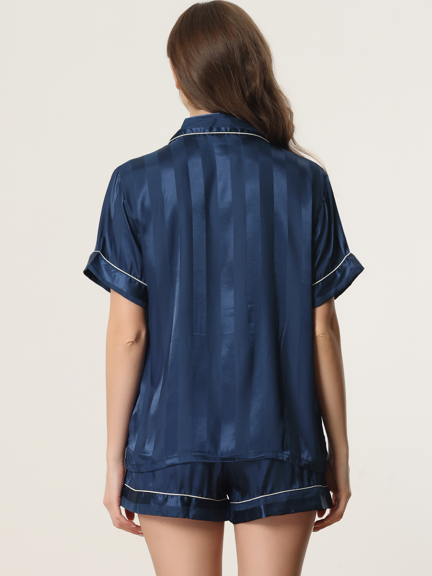DARING DIVA Women's Satin Button Down Shirt and Shorts Pajama Set XL Blue