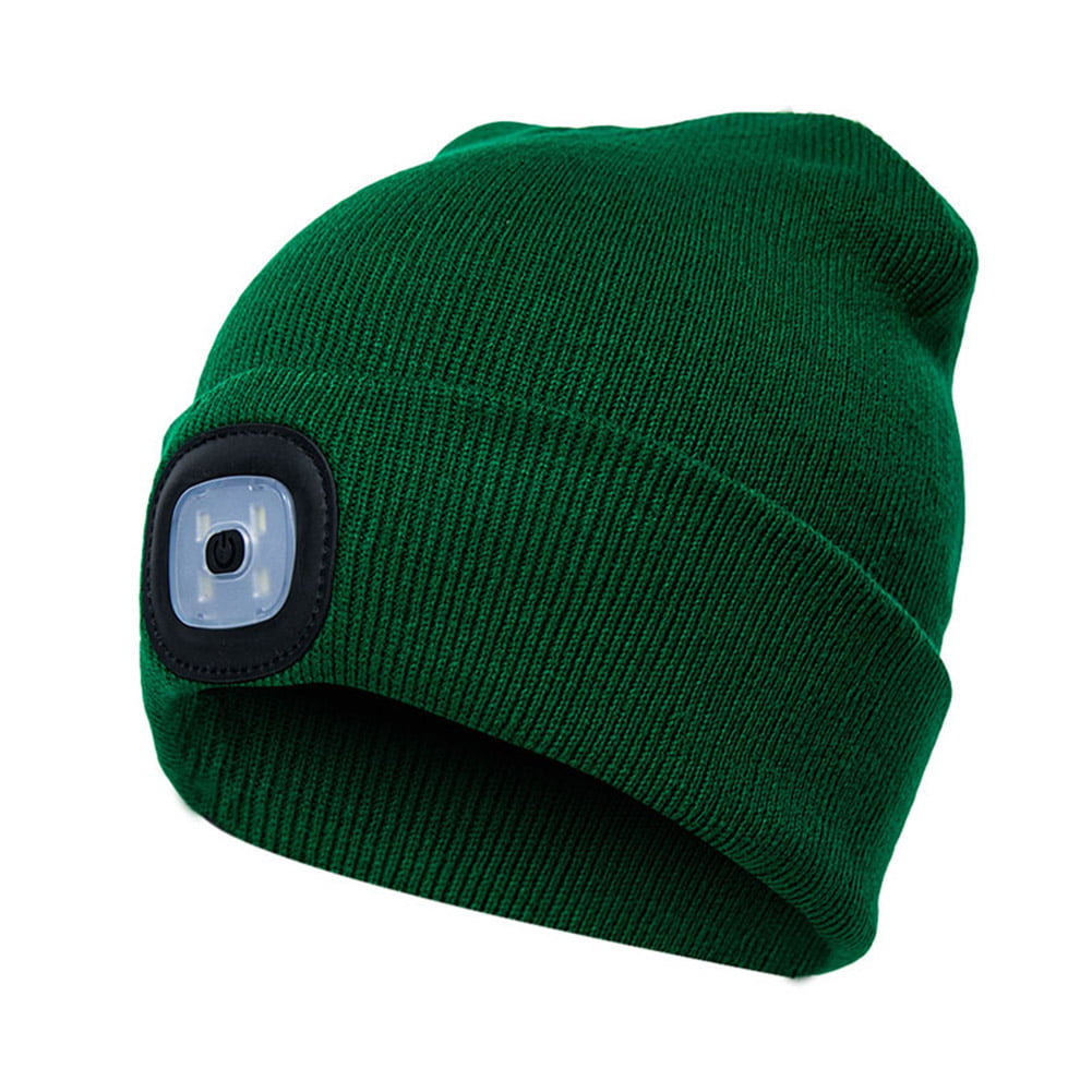Unisex LED Battery Powered Headlight Beanie Knitted Hat Black 3 Brightness set