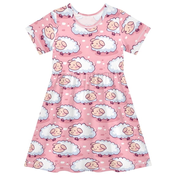 joogoo Cute Sheep Girls' Short Sleeve Dress Kids Dresses 5-6T
