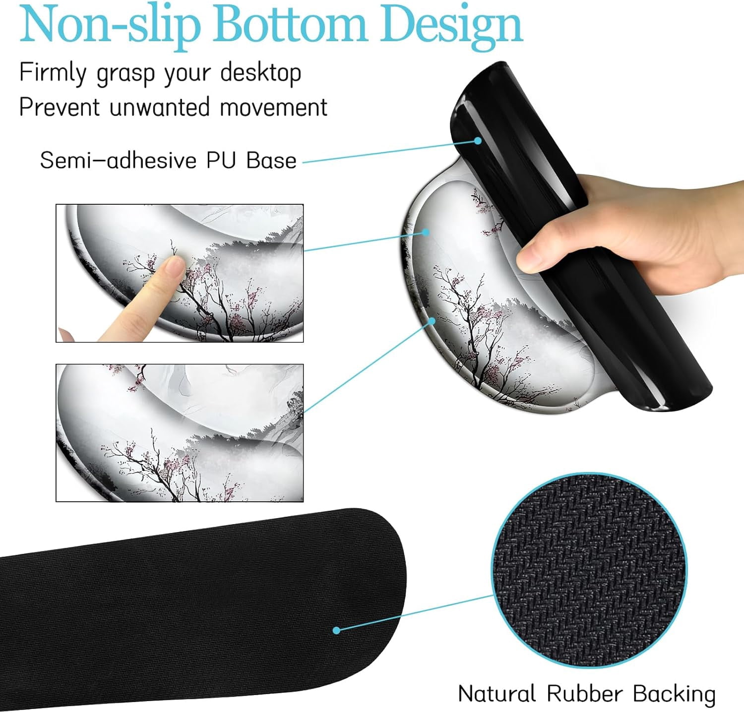 Japanese Ergonomic Mouse Pad Large Desk Mat Set, XXL Anime Mousepad with Wrist Rest, Wrist Support Gaming Keyboard Mat Cup Coaster Set, Japanese Style Office Desk Accessories Decor