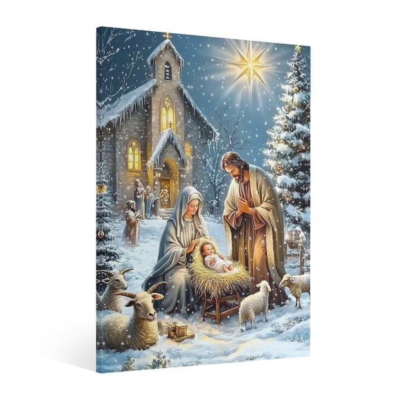 Vintage Jesus Nativity Scene Canvas Wall Art Paint , Christian Jesus Wall Art Decor,Christmas Wall Religious Artwork for Prayer Church Home Living Room,Bedroom Wall Decor Framed